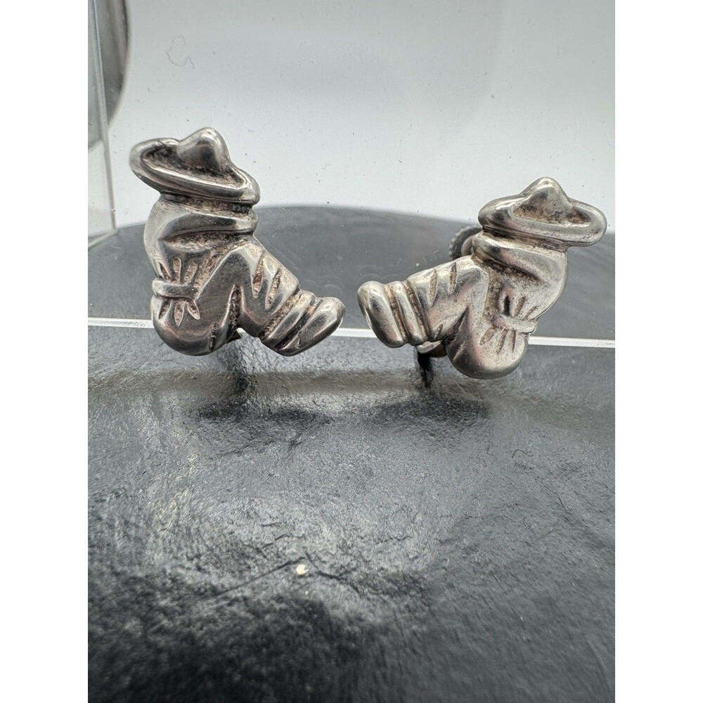 Vintage Sterling Silver Sleeping Man Sombrero Screw Back Earrings 925 Mexican